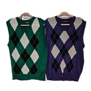 Blue Ocean 2 Mens Argyle Sweater Vest Mens 2XL‎ Purple Blk White Green Black Wht